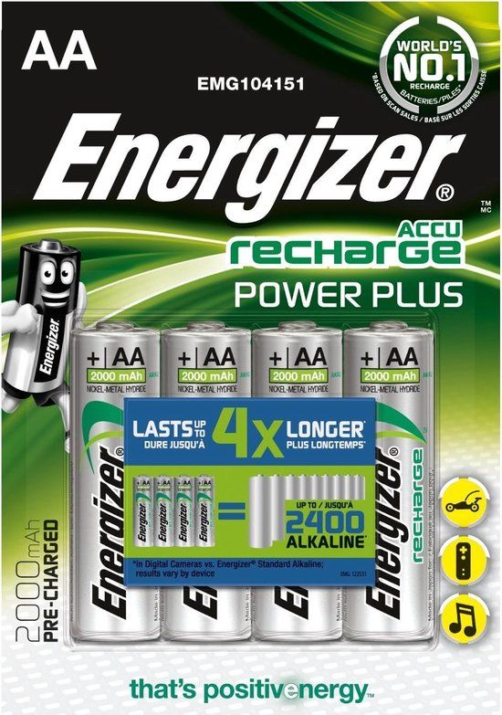 Energizer ENRAA2000P4 AA Batterijen - 2000 mAh - 4 stuks