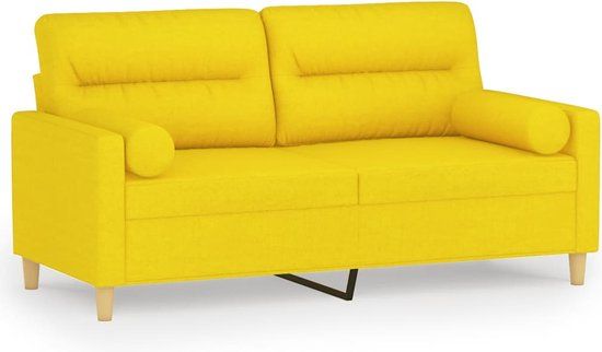 vidaXL Tweezitsbank met sierkussens 140 cm stof lichtgeel