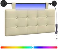 vidaXL - Hangend hoofdbord - Met LED-verlichting - Crèmekleurig - Kunstleer