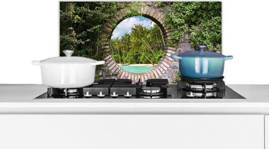 KitchenYeah Keuken Spatscherm 60x30 cm - Aluminium - Palm - Multicolor