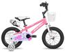 vélo enfant 14 pouces avec roulettes et panier, rose