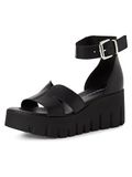 Tamaris Dames Plateau Sandalen Zwart Leer Sleehak 5-7 cm Maat 39