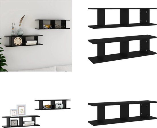 vidaXL Wandschappen 2 stuks 75x18x20 cm bewerkt hout zwart