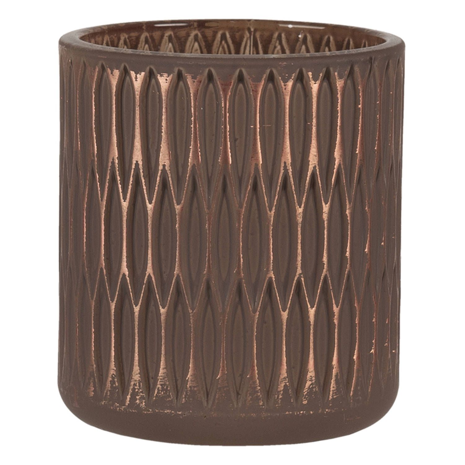 Clayre & Eef Glazen Theelichthouder ø 8*9 cm - Bruin