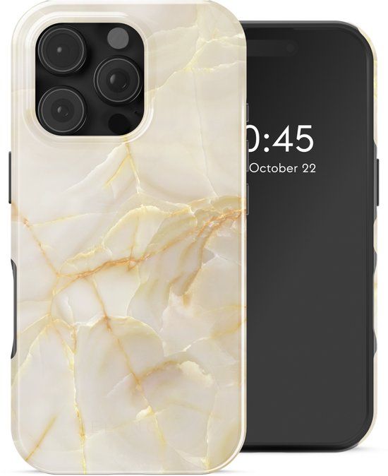 Selencia Hoesje - Geschikt voor Apple iPhone 16 Pro - Backcover - Golden Beige Marble