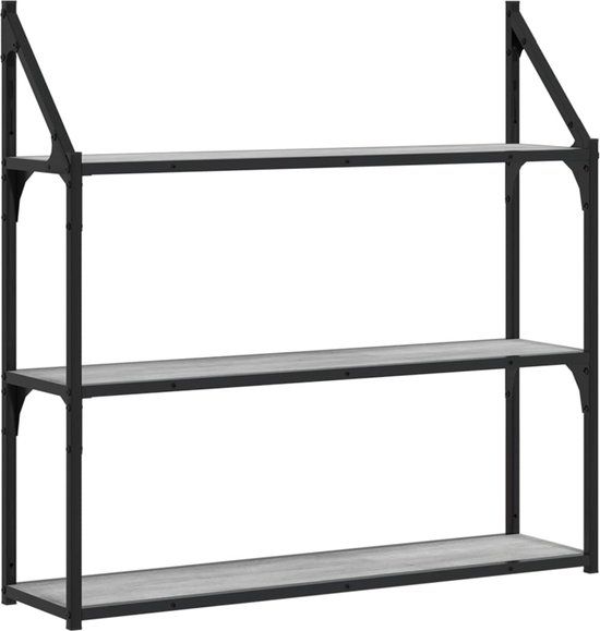 vidaXL Wandrek - 3-laags - 80x21x78,5 cm - Bewerkt Hout - Grijs Sonoma