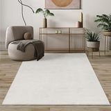 Paco Home Mias Teppiche Comfort, modern pluizig laagpolig tapijt, antislip onderkant, wasbaar tot 30 graden, superzacht, vachtlook, crème, 80 x 150 cm