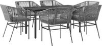 vidaXL 7-delige tuinset met kussens, grijs, polyrotan, glas