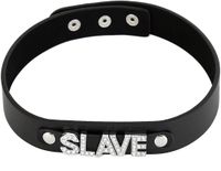 Kiotos - Luxe PU Leren Collar Met naamplaatje SLAVE - Zwart