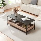 en.casa Salontafel Belana 100x48x39 cm zwart en eikenkleurig