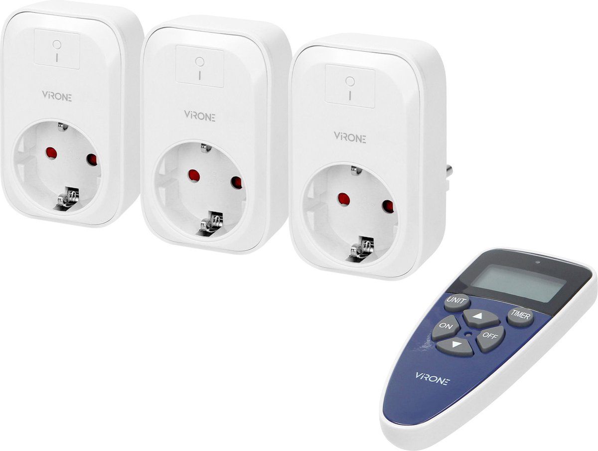 Virone Draadloze schakelaarset - Stopcontact 3x + Afstandsbediening - Wit
