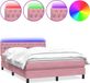 vidaXL Lit plateforme avec matelas et éclairage LED, rose, 160x210 cm, velours