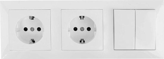 BES LED Wisselschakelaar - Wandcontactdoos - Aigi Cika - Inbouw - 2-voudig Stopcontact - 1-voudig Dubbel Schakelaar - Randaarde - Incl. Afdekraam - Wit