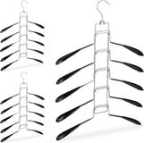Merkloos Relaxdays 3x kleerhangers ruimtebesparend, 5 houders per hanger, voor t-shirts, anti-slip, kledinghangers. zwart