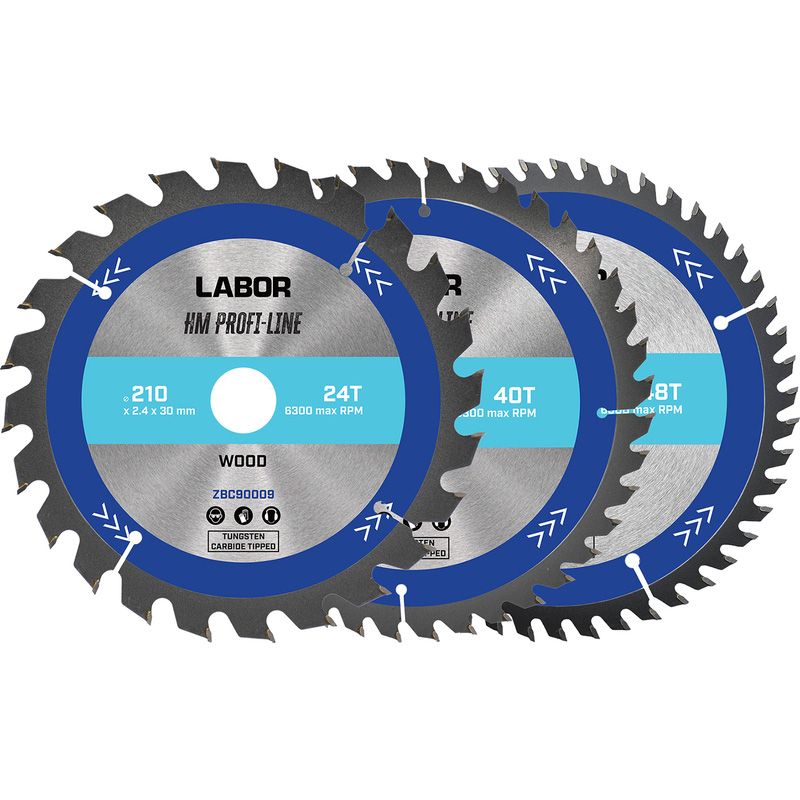 Labor HM cirkelzaagblad hout 210x30x2,4mm - 24,40,48T (3 Stuks)