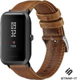 Strap-it Leer Smartwatch bandje - Bruin - Geschikt voor Xiaomi Amazfit Bip