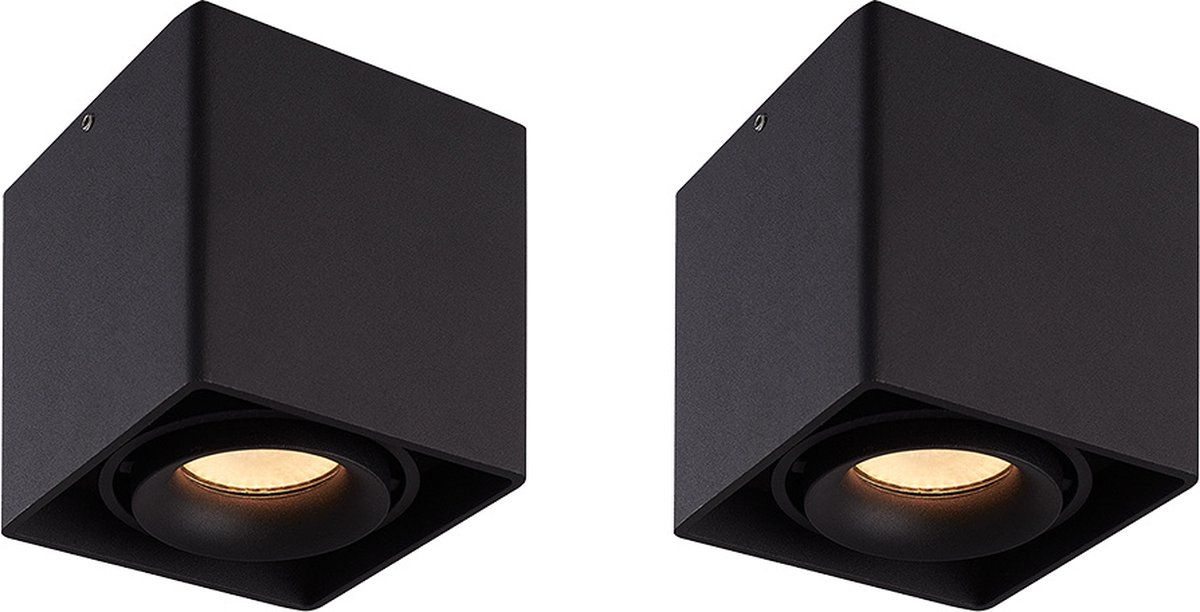HOFTRONIC 2x Dimbare LED Opbouw Plafondspot Esto Zwart - GU10 5W 2700K - Kantelbaar
