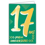Afie 69-2417 wenskaart voor de 17e verjaardag "17 jaar", goud glanzend, gestructureerd, voor jongens en meisjes, kleurtekst geschikt voor de leeftijd van binnen en buiten in Frankrijk