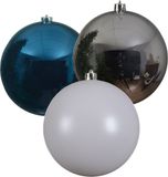 Decoris Kaemingk B.V. 3x stuks grote kerstballen van 20 cm glans van kunststof zilver blauw en wit