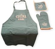 Gusta Keukentextiel Giftset - Schort, Ovenwant, Pannenlap - Groen Katoen
