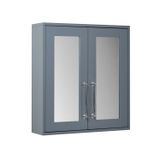 Hudson Reed Meuble avec miroir rétro - Gris clair - 60 cm x 65 cm - Poignées barre en T rétro chromées - Warwick