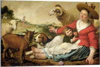 KuijsFotoprint Dibond - Oude Meesters - De herderin, Jacob Gerritsz. Cuyp, 1628 - 90x60cm Foto op Aluminium (Met Ophangsysteem)