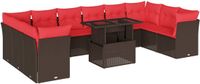 vidaXL 11-delige tuinbankset met kussens, bruin polyrotan