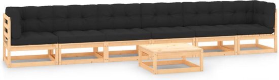 The Living Store Loungeset Pallet - Houten - 70x70x67 cm - Antraciet kussen