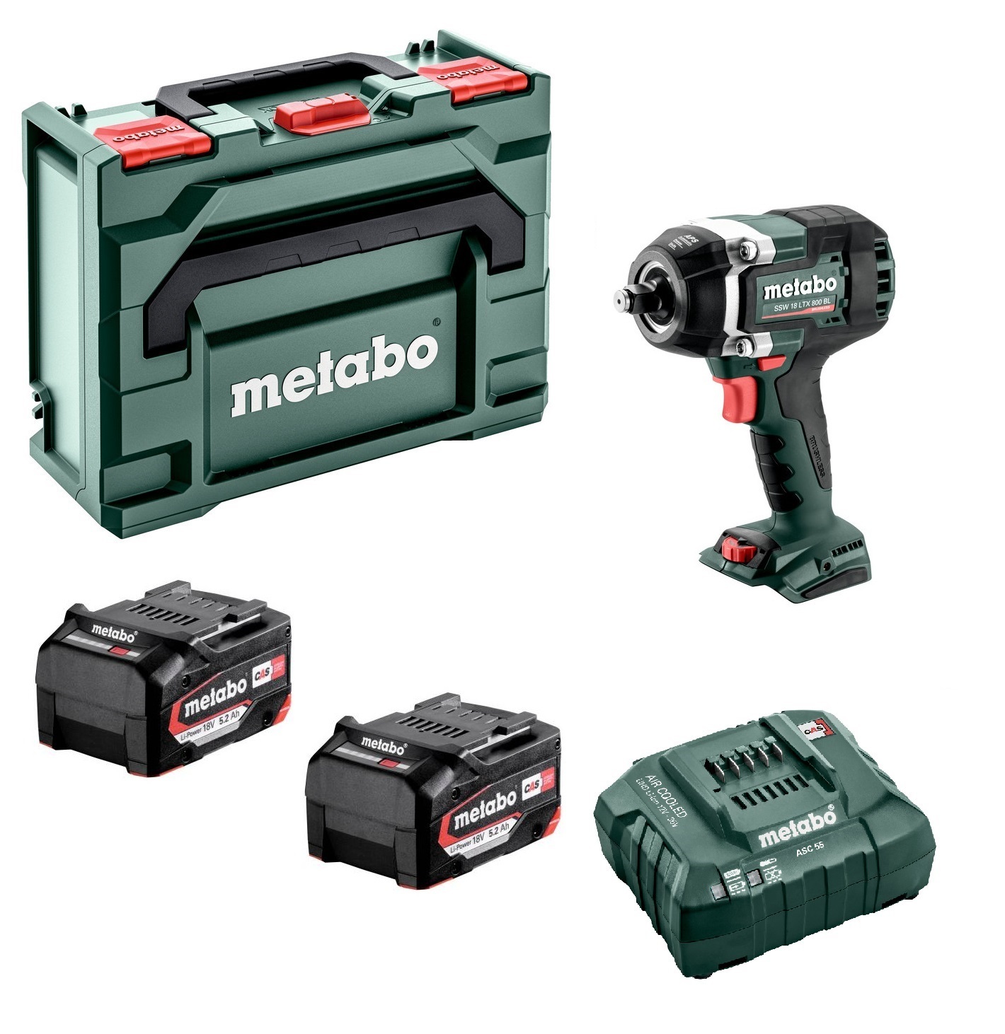 Metabo SSW 18 LTX 800 BL 18V Li-ion accu slagmoersleutel set (2x 5.2Ah) in Metabox - 800Nm