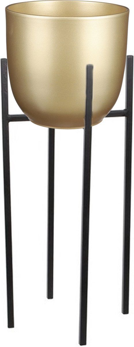 Mica Decorations Bloempot D25 x H23 cm goud met plantenpot verhoger zwart/metaal 55 cm