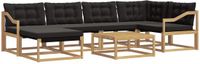 vidaXL Hoek loungeset 7-delig Wit en zwart Massief Acacia Hout Inclusief tafel