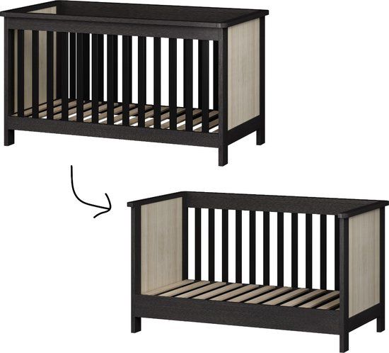 Cabino Born Lucky Meegroei Ledikant Oxford Zwart Eiken 70 x 140 cm