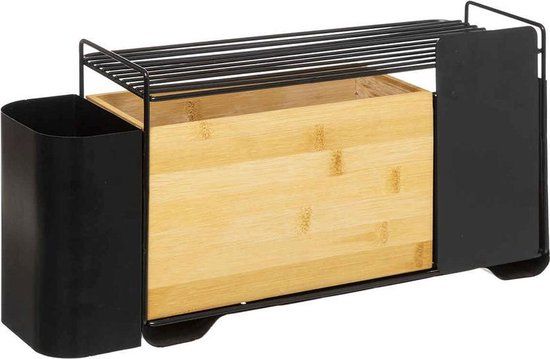 Keuken Organizer Varian - Zwart/Hout - Bamboe/Metaal - 2 Vakken