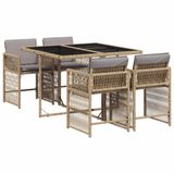 vidaXL Ensemble de jardin 5 pièces avec coussins, polyrotin, beige mélangé
