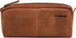 LEABAGS Étui en cuir I Grand étui en cuir véritable I Étui pour le travail, l'université, l'école I Étui I Étui pour stylos I Étui en cuir I Rouge brun vintage
