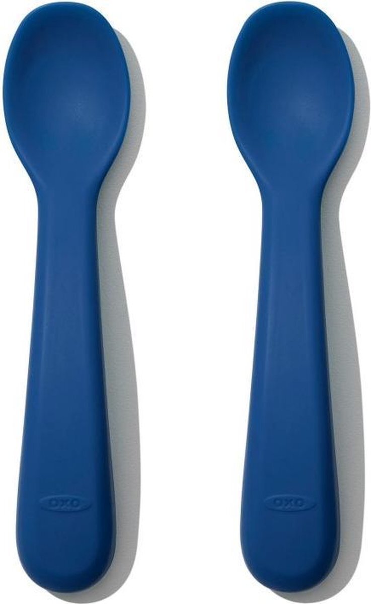 OXO Tot Set silicone lepel Blauw | Navy | flexibele kop | Babybestek blauw