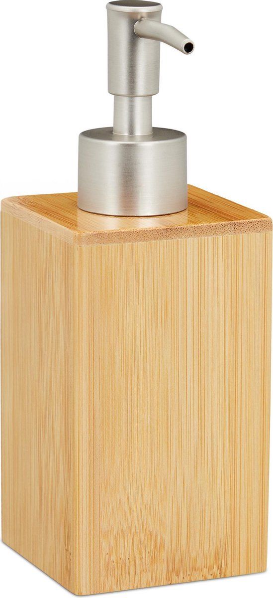 Relaxdays zeeppompje bamboe - zeepdispenser landelijk - handzeeppompje 200 ml - handmatig