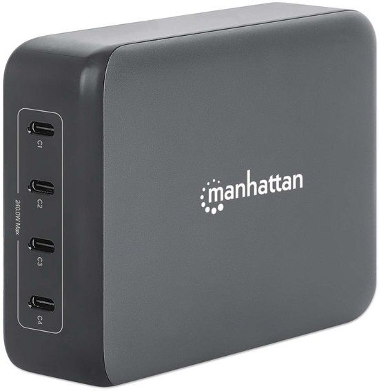 Manhattan Bravour® 4-poorts GaN USB-C Power Delivery oplaadstation – 240 W / PD 3.1 – Zwart