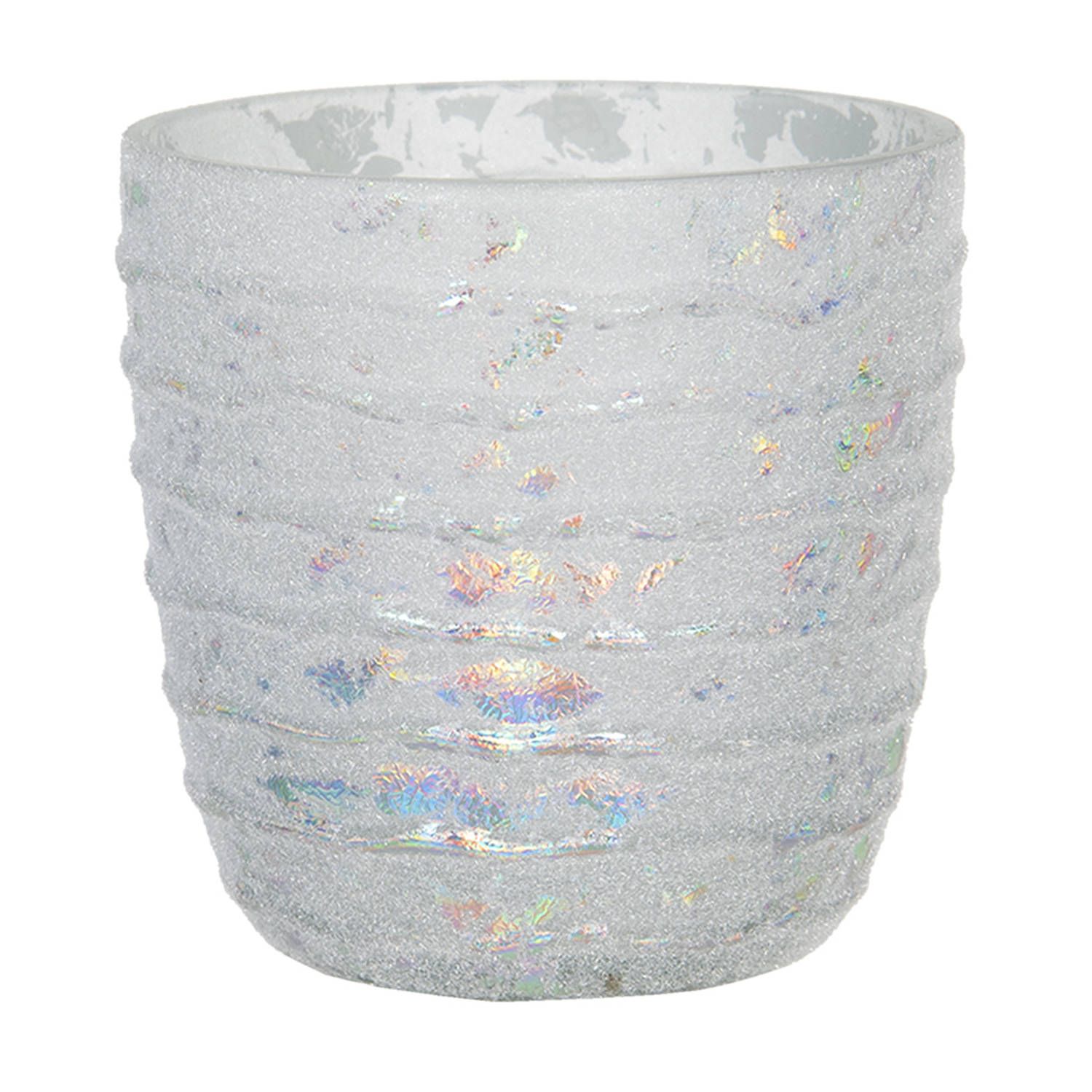 Clayre & Eef Glazen Theelichthouder ø 10*10 cm - Wit