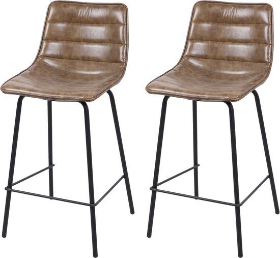 Urban Living Brooklyn Set van 2 Barstoelen in Lederlook Tilia 44x47xH66/95cm Bruin