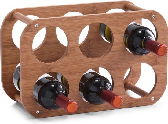Houten wijnflessenrek - 6 flessen - 38 cm - Bruin