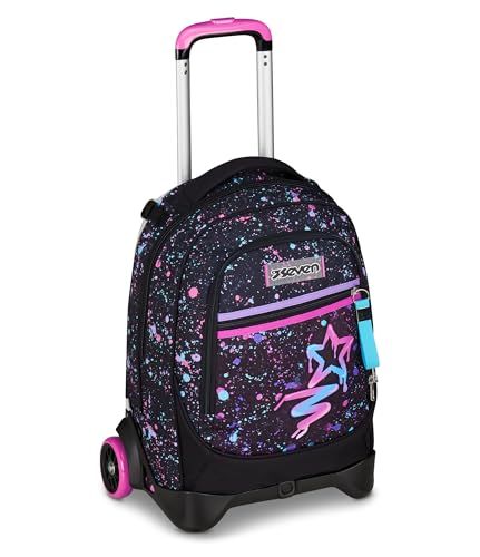 Seven New Tech schooltrolley, zwart, 3-in-1 rugzak met afneembare wagen en crossoversysteem