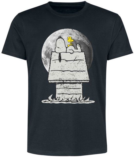 Peanuts Moonlight - Snoopy und Woodstock Heren T-shirt - Zwart - XL