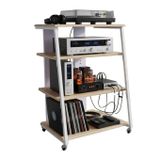 Relaxdays Hifi-rek met 4 niveaus, ijzer en MDF, 78x61x52 cm, natuur/wit