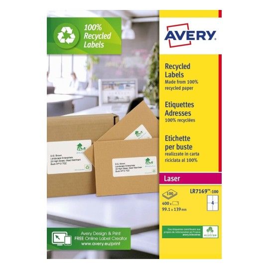 Avery LR7169-100 - Etiketten - 99.1 x 139 mm - 100 vel - Wit - Gerecycled