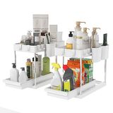 Mondeer Opslag onder de gootsteen, verschuifbare organizer onder de gootsteen, multifunctioneel, 2 niveaus, 4 haken en 2 bekerhouders, voor kantoren, keukens, badkamers, b 22 x d 40,7 x h 32,5 cm