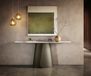 Livos Console Bord forme bateau 180x40 cm Céramique Onyx Pearl Métal Finition effet Titane