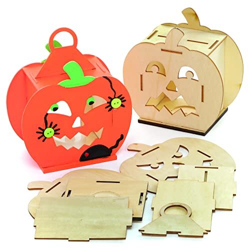 Baker Ross FE778 pompoen Houten Lantaarn sets - Pak van 3, Halloween Houten Knutselset voor Kinderen, Creatieve Activiteiten voor Kinderen om in te Kleuren, Versieren en Tentoon te Stellen