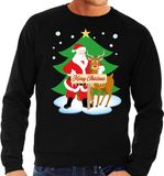 Bellatio Decorations BD Foute kersttrui - kerstman en rendier Rudolf - zwart - voor heren - kerst sweater - L