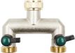 Distributeurs de tuyaux d'arrosage - Répartiteur de robinet d'eau à 2 voies - Fonction d'arrêt - Laiton - Connexion pour tuyau d'arrosage - Idéal pour garages et jardins - 2 voies - Métal - Flux d'eau fixe